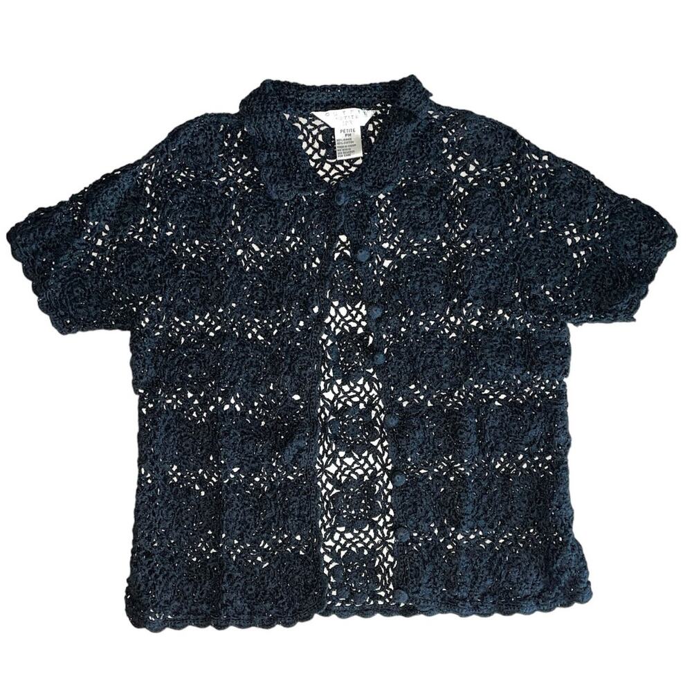 Outfit Petite JPR Black Floral Crochet Short Sleeve Cardigan Petite